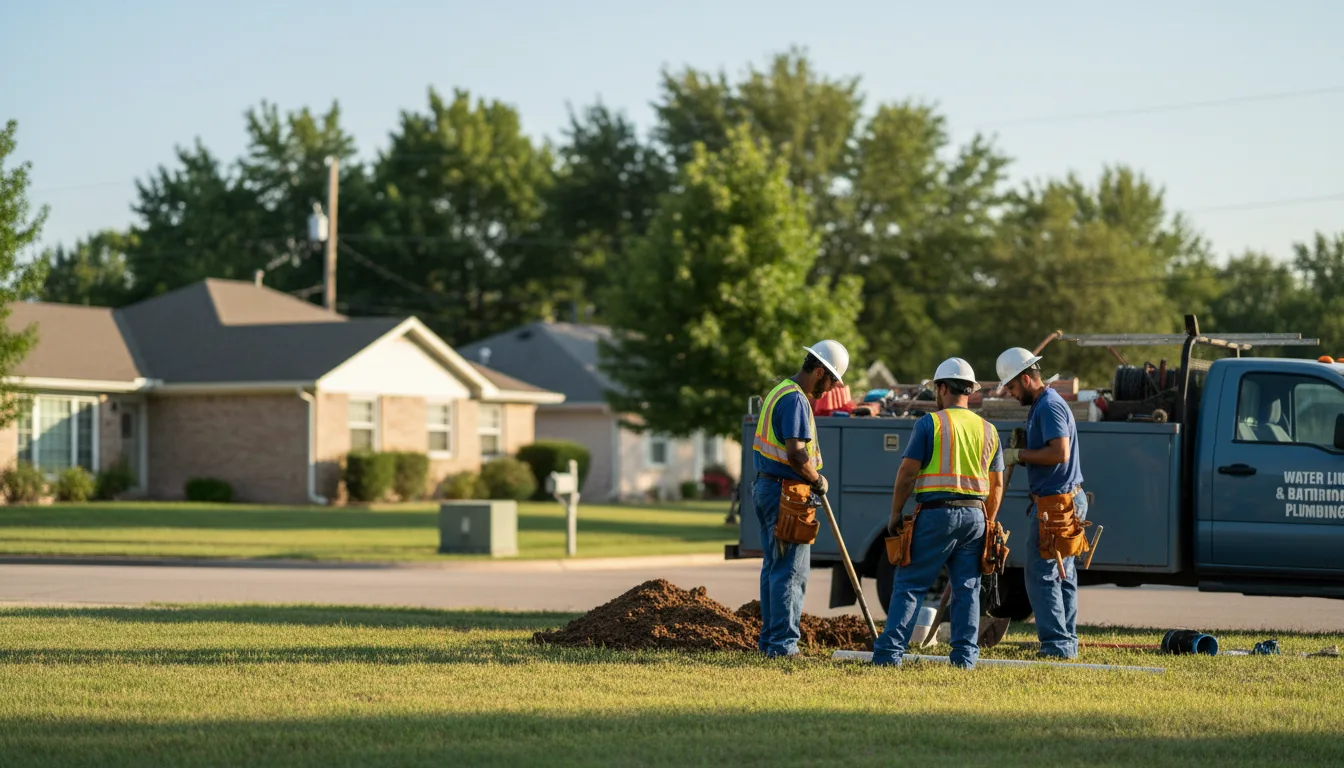 Residential water line and bathroom plumbing service in Waukomis, OK